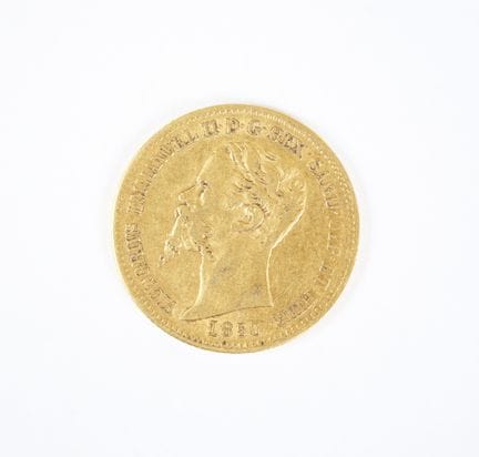Moneta d'oro da 20 lire, Vittorio Emanuele, 1850.