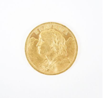 20 Swiss franc gold coin, 1927.