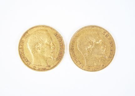 Due monete da 20 franchi in oro, Napoleone III a t