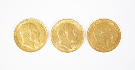 Set di tre monete d'oro, Edoardo VII, 1902 e 1903 