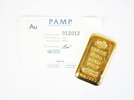 Lingotto d'oro giallo (999‰) da 250 g, numerato 01