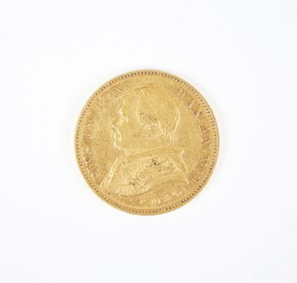 Moneta d'oro da 20 lire, Pio IX, 1866.