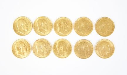Serie di dieci sovrane d'oro: Edoardo VII, 1902, 1