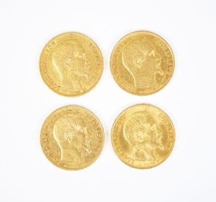 Set of four 20-franc gold coins, Louis Napoléon Bo