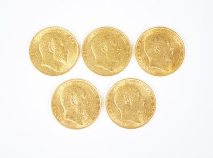 Serie di cinque monete da un sovrano in oro: Edoar