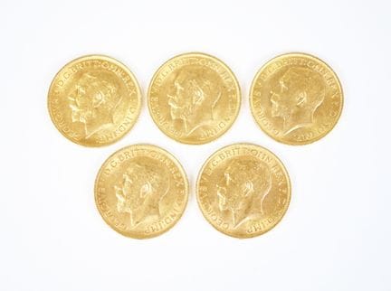 Serie di cinque monete da un sovrano in oro: Giorg