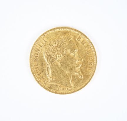 20 franc gold coin, Napoléon III head, 1869 A.