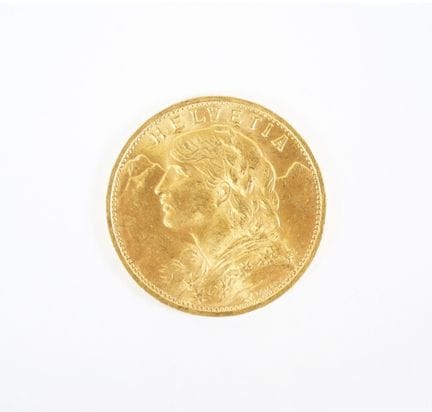 20 Swiss franc gold coin, 1922.
