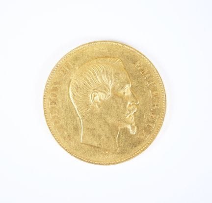 50 franc gold coin, Napoleon III bareheaded, 1855 
