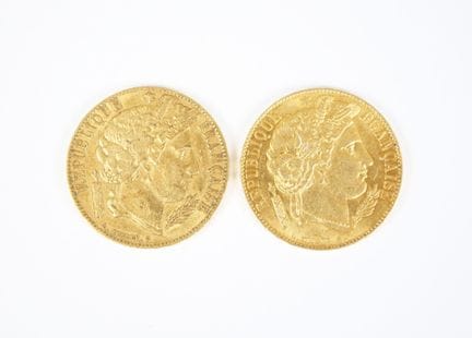 Two 20-franc gold coins, Ceres, 1851 A.