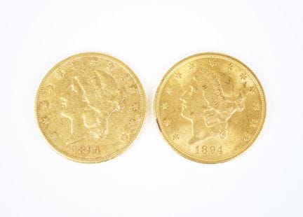 Due monete d'oro da 20 dollari USA, Liberty, 1894,