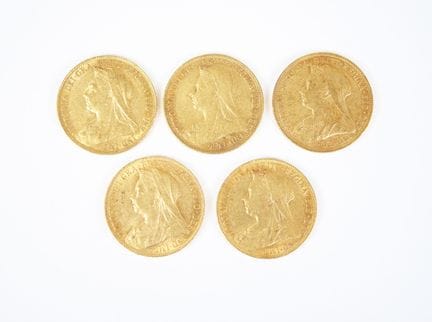 Serie di cinque monete d'oro "Victoria vedova", 18