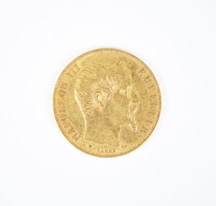 20-franc gold coin, Napoleon III bareheaded, 1858.