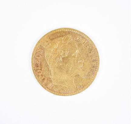 10-franc gold coin, Napoleon III with a laurel wre