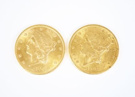 Due monete d'oro da 20 dollari USA, Liberty, 1900,