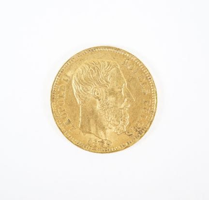 20 Belgian franc gold coin, Leopold II, King of th