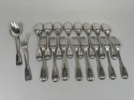 Set di 9 posate da dessert in argento 950/1000, pu