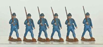 Hollow lead figure, six soldiers on parade, blue u