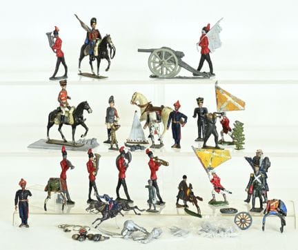 A collection of about thirty lead figurines, some 