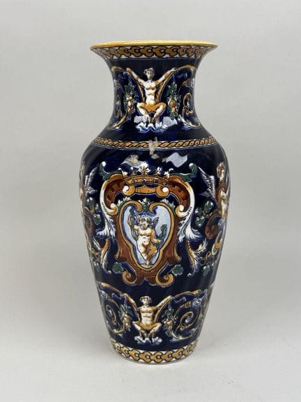 GIEN.
Polychrome earthenware baluster vase with Re