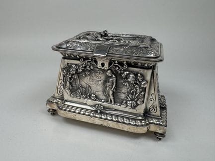 Large silver plated metal box with embossed design