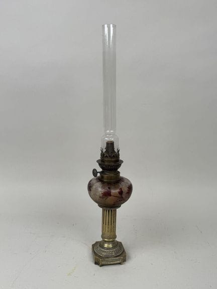 Small oil lamp made of acid-etched glass, with a g