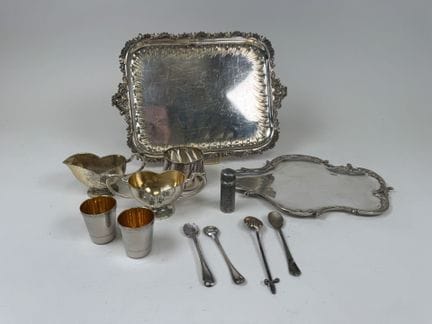 Small set of silver plated metal items, including: