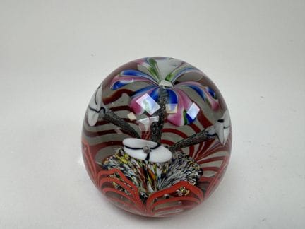 Large glass desk paperweight with millefiori decor