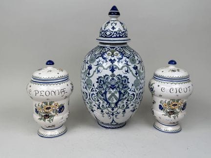 A set of polychrome earthenware pieces decorated w