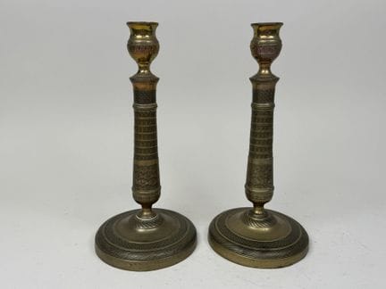 Pair of gilded, chiseled bronze candlesticks.
19th