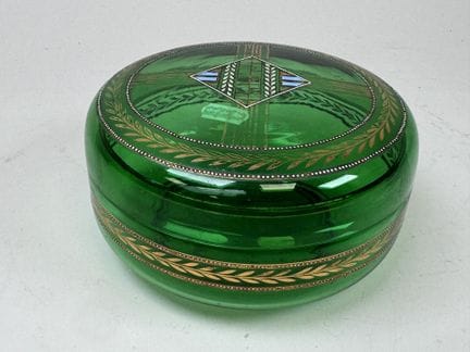 Grand bonbonnière circulaire en verre coloré ou cr