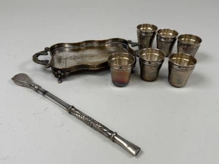 Set of 6 small 950/1000 silver cups, Minerva hallm