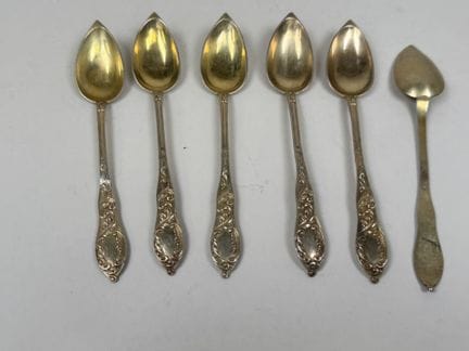 Juego de 6 cucharillas de plata dorada 950/1000, c