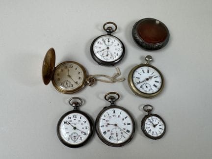 Collezione di 6 orologi da tasca in argento, metal