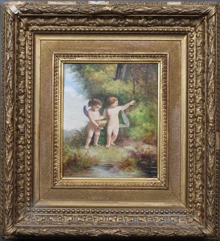 École du XIXe. 
Les deux angelots. 
Huile sur porc