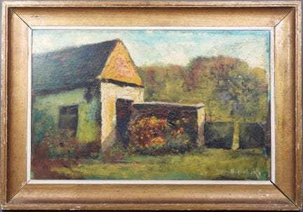 Abbé VAN HOLLEBEKE (XIX-XXe).
Ferme.
Huile sur pan
