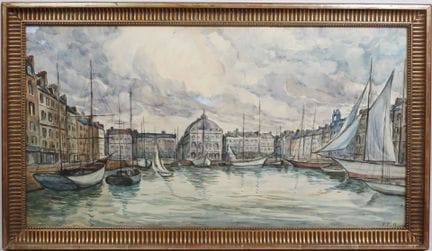 Fred PAILHES (1902-1991).
Le port.
Aquarelle signé
