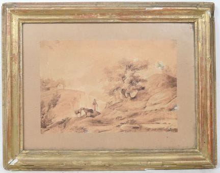 École du XIXe.
Le berger et ses chèvres.
Dessin et