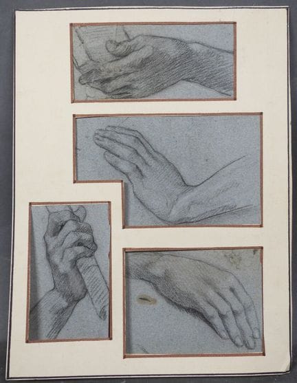 École du XIXe.
Études de main.
Quatre dessins.
10 
