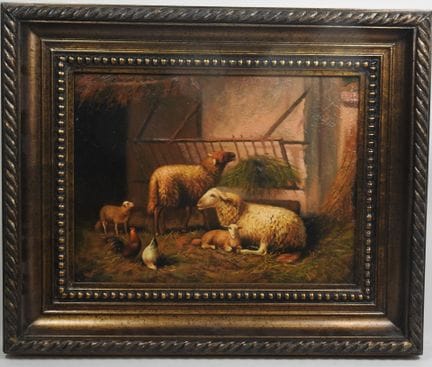 École XXe.
Moutons et poules dans la bergerie.
Hui