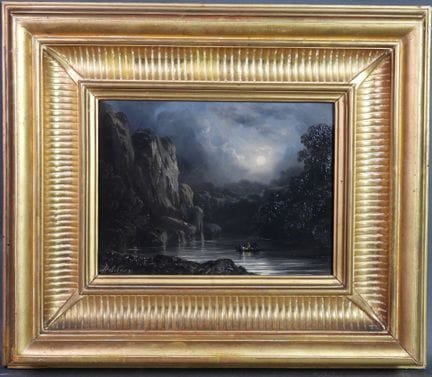 École du XIXe.
Barque au clair de lune.
Huile sur 