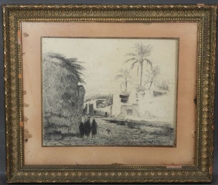 École début XXe.
Paysage orientaliste.
Estampe sig