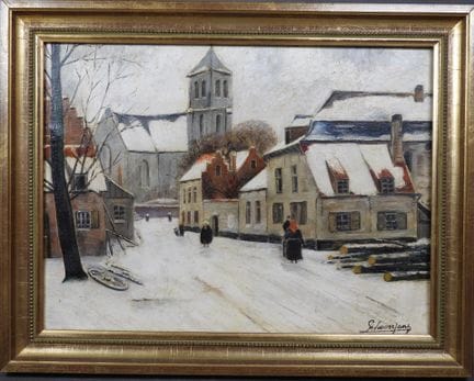 20th-Century Belgian School.
Snowy Landscape.
Oil 