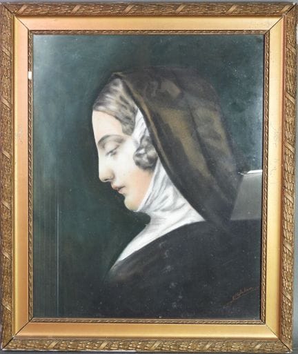 École fin XIXe.
Portrait de femme.
Pastel signé en