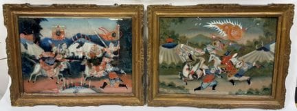 JAPON, fin XIXe.
Paire de fixés sous verres polych