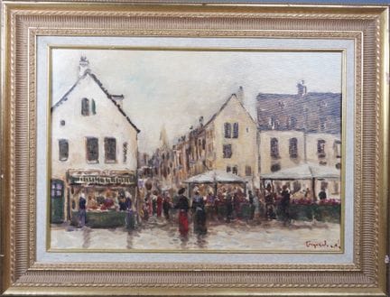 GIGARD (XXe).
Scène de marché animée. 
Huile sur c