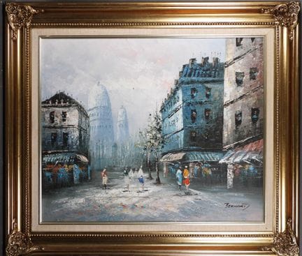 BERNARI (XXe).
Vue de ville.
Huile sur toile signé