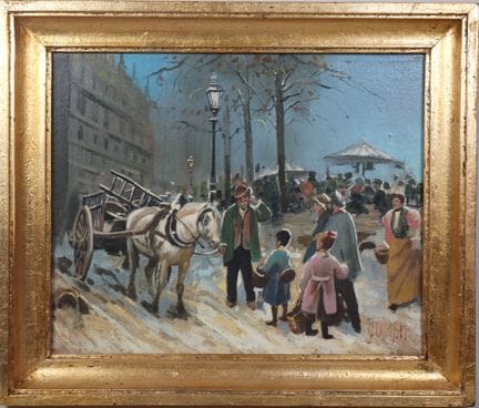 By PAOLI (20th century).
Snowfall in Paris.
Oil on
