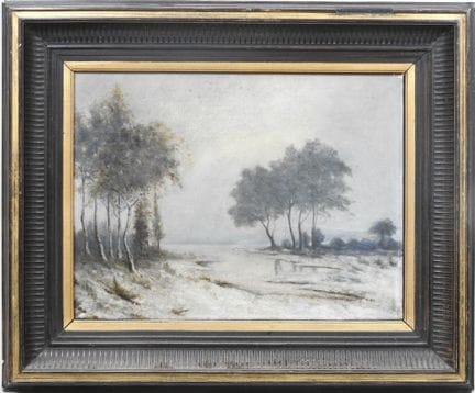 École début XXe. 
Paysage de bord de mer. 
Huile s