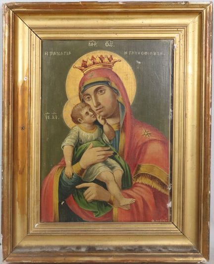 École du XIXe.
Vierge à l'enfant.
Icône, huile sur